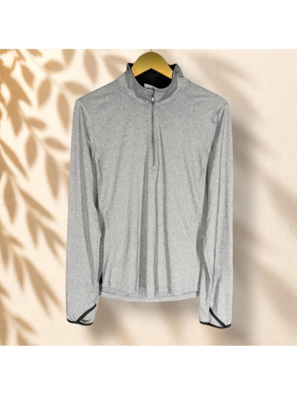 Danskin Now Activewear Top Women L Large Gray Zipper Long Sleeve Collared
